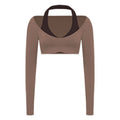 Women's Fake Two-Piece Sports Long Sleeve Halter Neck Pilates Yoga Shirt Slim Fit Fitness Sports Top Leggings Workout Tights
