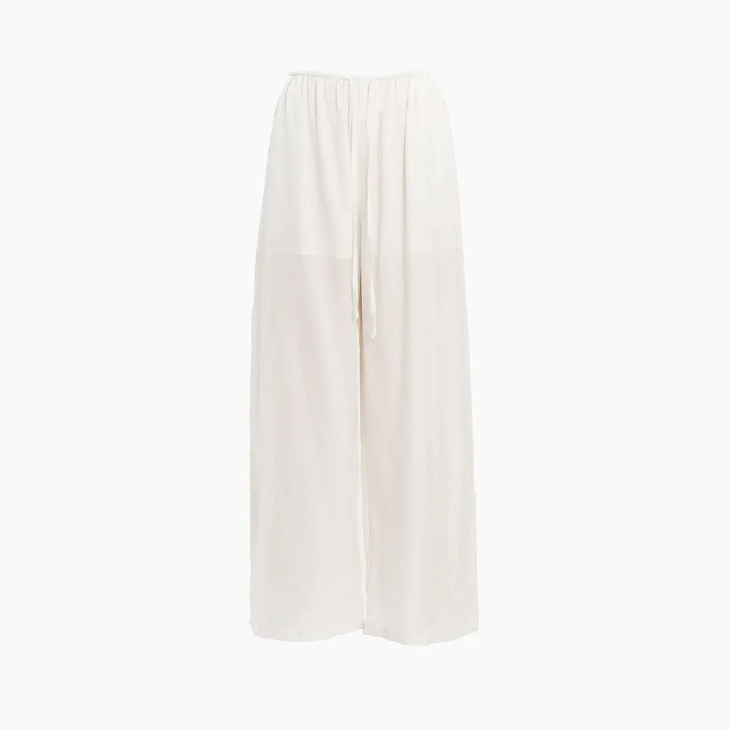 Loose wide-leg pants with elastic waist and drawstring, drapey and versatile, cool summer straight-leg casual pants