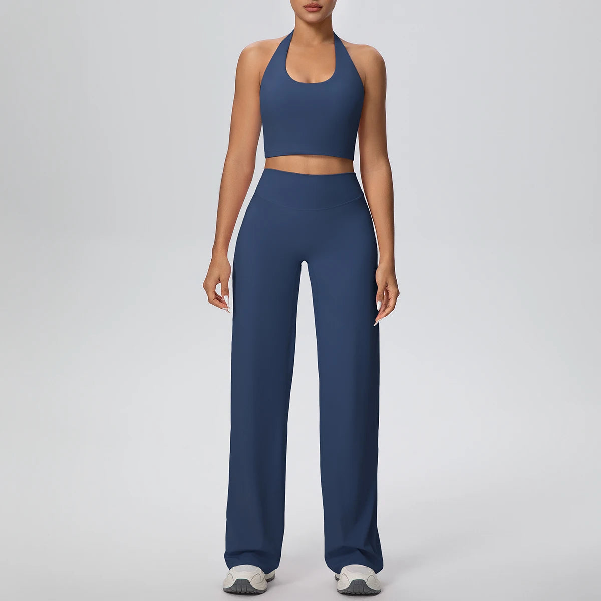 2PCS Woman Backless Hanging Neck Bra and Pants Yoga Set Summer Breathable Gym Sports Running Workout Top Hot Sales Yoga Set