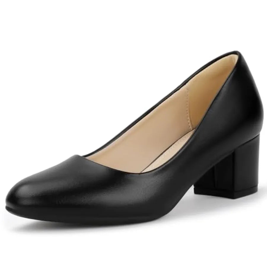 IDIFU IN2 Women's Pumps Closed Round Toe Low Block Chunky Heels Short Small Thick Heels Wedding Bridal Homecoming Work Prom Dre