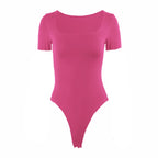 Short Sleeve Bodysuits Summer Square-Cut Collar Solid Bodycon Elastic Romper Sexy Y2k Women Clothing Fashion Club Party 2521