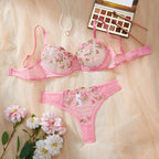 Sexy Lingerie Women Thin Transparent Lace See Through Erotic Underwear Bra And Panty Set Sleepwear Suit Embroidery Floral No Pad
