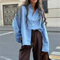 We.Fine Women's Shirt Elegant Long Sleeve Blouse Spring Vintage Basic Top Collar Cotton Shirt for Women