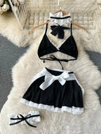 Women's Sexy Bow Lace-Up Sensual Dress Set Fashion Uniform - Trendy Comfortable Dress Ensemble for Adults New