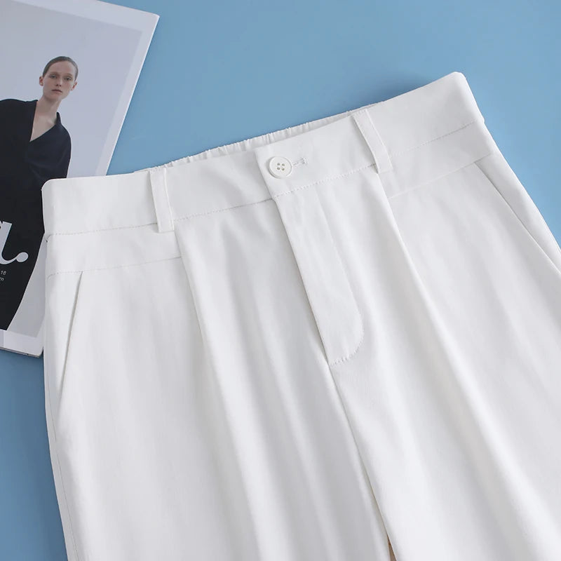 Summer Lightweight Women'S Cropped Pants High-Waisted Cool-Touch Slimming Stylish Casual Comfortable And Breathable Trousers