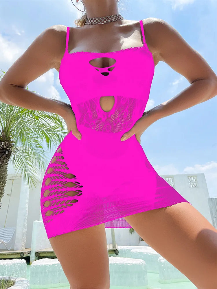 Plus Size Alluring Lingerie Bodysuit Open Gusset See Through Mesh Fishnet Tight Fit Teddy for Women Special Occasion Party sexy