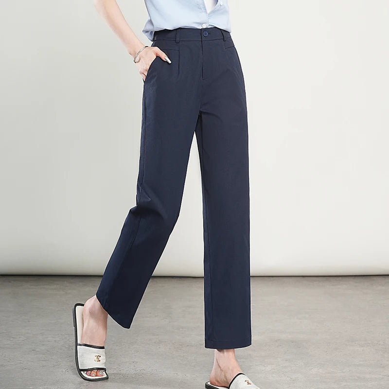 Summer Lightweight Women'S Cropped Pants High-Waisted Cool-Touch Slimming Stylish Casual Comfortable And Breathable Trousers