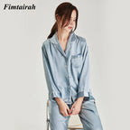 Fimtairah New 6A 100%  Silk Pajamas Women's Spring Autumn 2024 Fashion Lady Long-sleeved Two-piece Suit  Summer home clothes