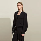AMII Minimalism Women's Pant 2025 Autumn New Office Lady V-neck Loose Short Blazer Jacket + Casual Solid Pants Separate 12441110