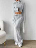 Casual Solid Exposed Navel Knitted Pants Set Women Fashion Spring Stand Collar Long Sleeved Top Lady Fashion Daily Casual Sets
