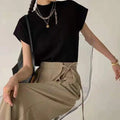 Fashion Vest Shirt Solid Stand-up Collar Knitted Women's Sweater Short Sleeve Office Lady Blouse Elegant All-Match Straight Tops