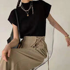 Fashion Vest Shirt Solid Stand-up Collar Knitted Women's Sweater Short Sleeve Office Lady Blouse Elegant All-Match Straight Tops