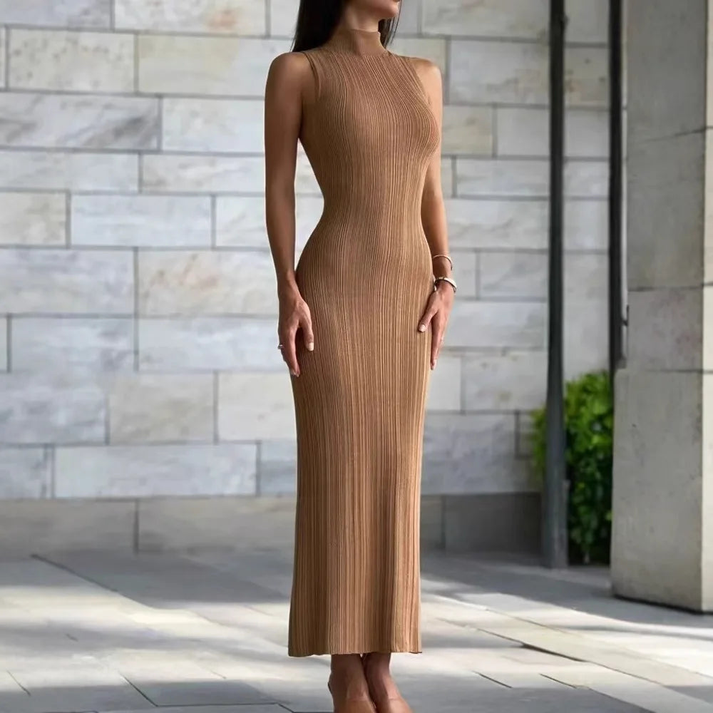 Solid Color Casual Slim Long Dresses For Women 2026 Fashion Summer Women's A-Line Midi Dress Elegant Vintage Female Dresses