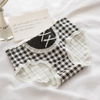 3 Pcs Cute Lolita Lace Trimming Girl Plaid Striped Underwear Summer Sexy Cotton Briefs Langerie Loli Panties