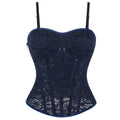 Women Lace Floral Corset Top Sexy Black Mesh Transparent Bra Side Zip Bustier Vest Gothic Spaghetti Strap Embroidery Party Camis