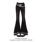 Vintage Slim Micro-flare Jeans Women Ins Fashionable Splicing Belt Edge Y2K Pants High Waist Straight American Street Trousers