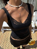 Hugcitar 2026 Fashion Square Neck Patchwork Lace Straps Sexy Crop Tank Top Spring Summer Women Clothes Holiday Streetwear Club