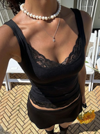 Hugcitar 2026 Fashion Square Neck Patchwork Lace Straps Sexy Crop Tank Top Spring Summer Women Clothes Holiday Streetwear Club