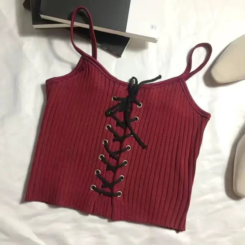 Women's Tops Backless Crop Top Sleeveless Kawaii Cute White Knitted Camis Tank Top Summer Cropped Vest Female Clothing