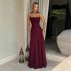 Jacquard Chiffon Long Dress Women's Backless Bandage Dresses Summer Evening Wedding Guest Green White Burgundy Pink Graduation