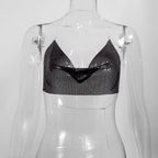 Sexy Metal Metallic Crop Top Women Beach Halter Corset Tops Glitter Backless Party Club Tank Top Clothes Top Camisole Croppe