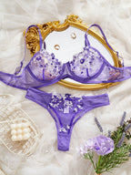 Sexy Lingerie Women Thin Transparent Lace See Through Erotic Underwear Bra And Panty Set Sleepwear Suit Embroidery Floral No Pad