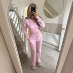 Pant Set Hoodies Sweatshirts Two Piece Sets Women CardiganTracksuit Matching Jogger Sets Zipper Coats Long Pants Lace Up Y2k