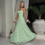 Jacquard Chiffon Long Dress Women's Backless Bandage Dresses Summer Evening Wedding Guest Green White Burgundy Pink Graduation