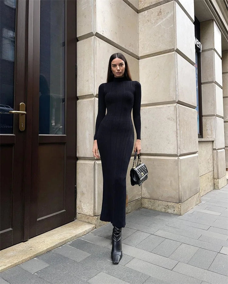 Solid Color Casual Slim Long Dresses For Women 2026 Fashion Summer Women's A-Line Midi Dress Elegant Vintage Female Dresses