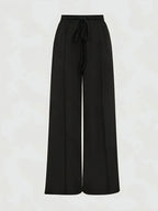 Plus Size Women's Black Ribbed Long Sleeve Bodysuit + Wide Leg Pants 2-Piece Set (0XL-4XL)