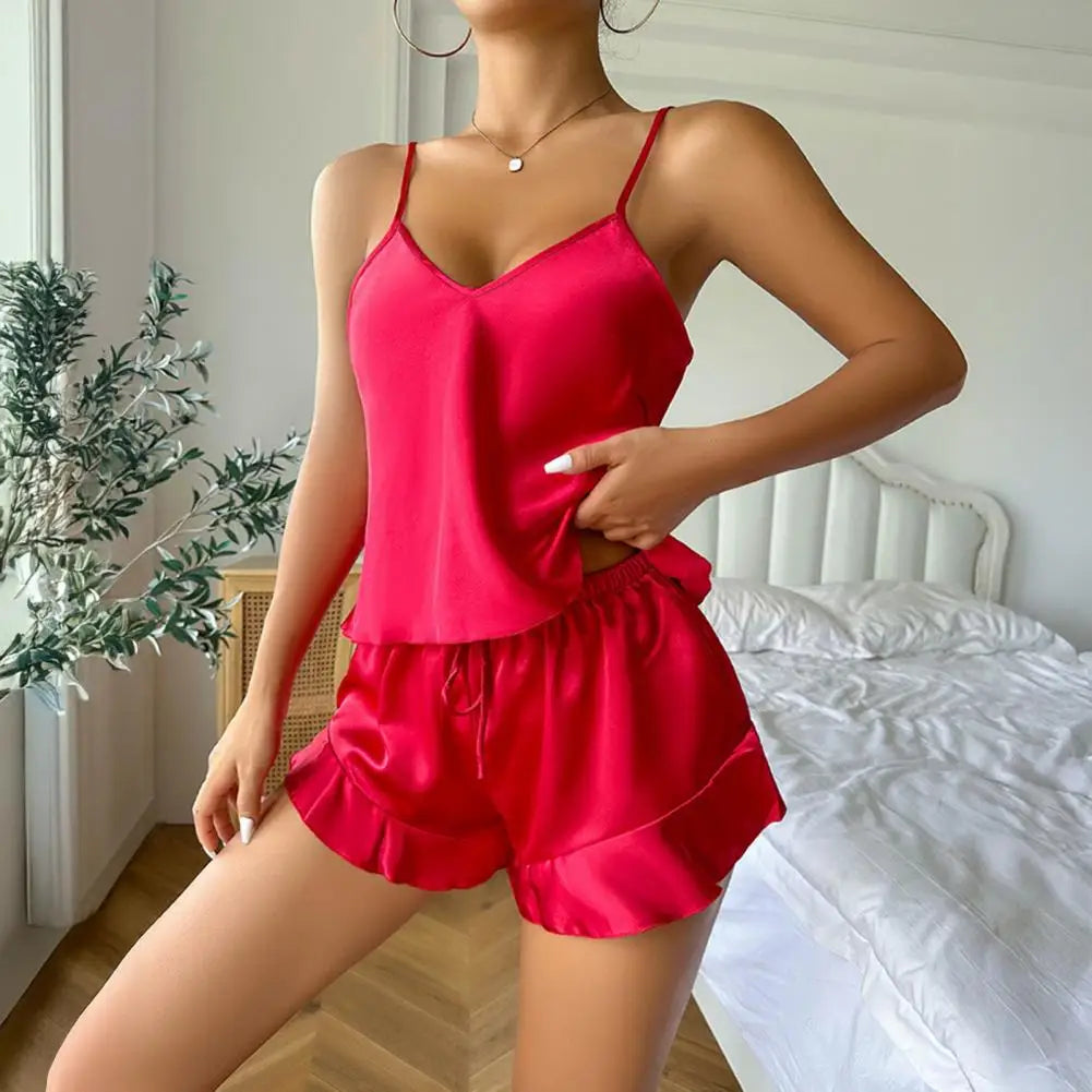 Delicate Touch Pajamas Women's 3 Piece Satin Pajama Set Sexy Cami Top Shorts Lightweight Robe Sleepwear Summer Casual Loungewear