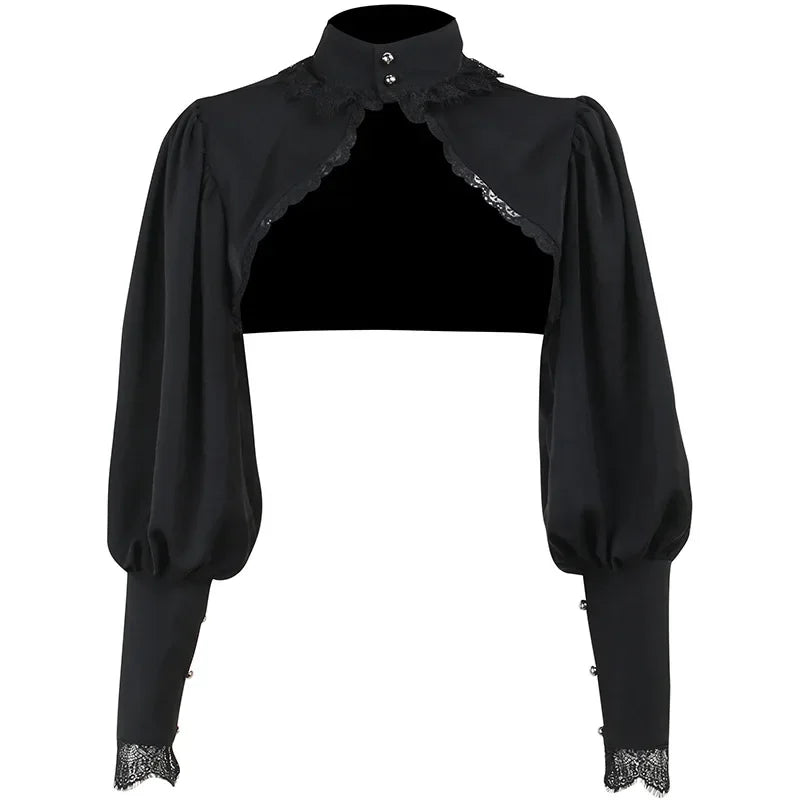 Lace Gothic Black Short Steampunk Crop Jacket Kawaii Vintage Gorgeous Palace Blouse Women Party Bolero Victorian Coat Corset