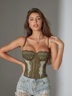 Sexy Lace Corset Tops Women Sheer Mesh Push Up Bra Female Partywear Crop Top Open Back Boned Tube Top Lingerie Bustier Plus Size
