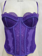 Sexy Lace Corset Tops Women Sheer Mesh Push Up Bra Female Partywear Crop Top Open Back Boned Tube Top Lingerie Bustier Plus Size