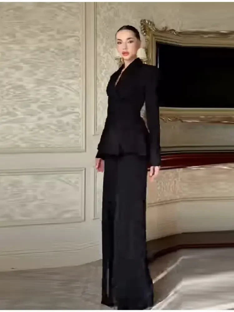 Women's New Modest Blazer Jacket Pant Casual Lapel A Line Lace Up Suit Coat Pants 2026 Trendy Commuter Wide Leg Office Outfits