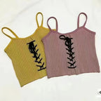 Women's Tops Backless Crop Top Sleeveless Kawaii Cute White Knitted Camis Tank Top Summer Cropped Vest Female Clothing