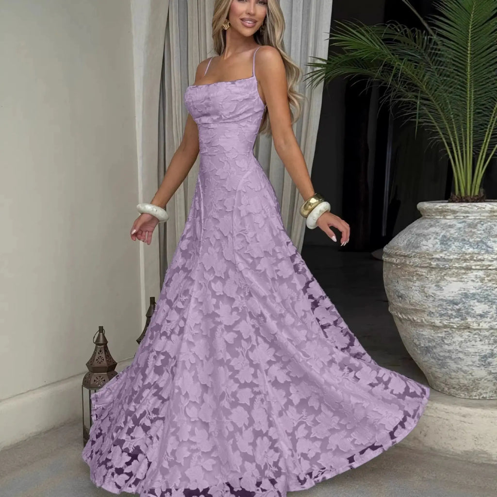 Jacquard Chiffon Long Dress Women's Backless Bandage Dresses Summer Evening Wedding Guest Green White Burgundy Pink Graduation