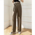 Spring Women Lace Up Straight Leg Suit Pants Female Solid Color High Waisted Trousers Lady Chic Designer All Match Work Pants