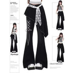 Vintage Slim Micro-flare Jeans Women Ins Fashionable Splicing Belt Edge Y2K Pants High Waist Straight American Street Trousers