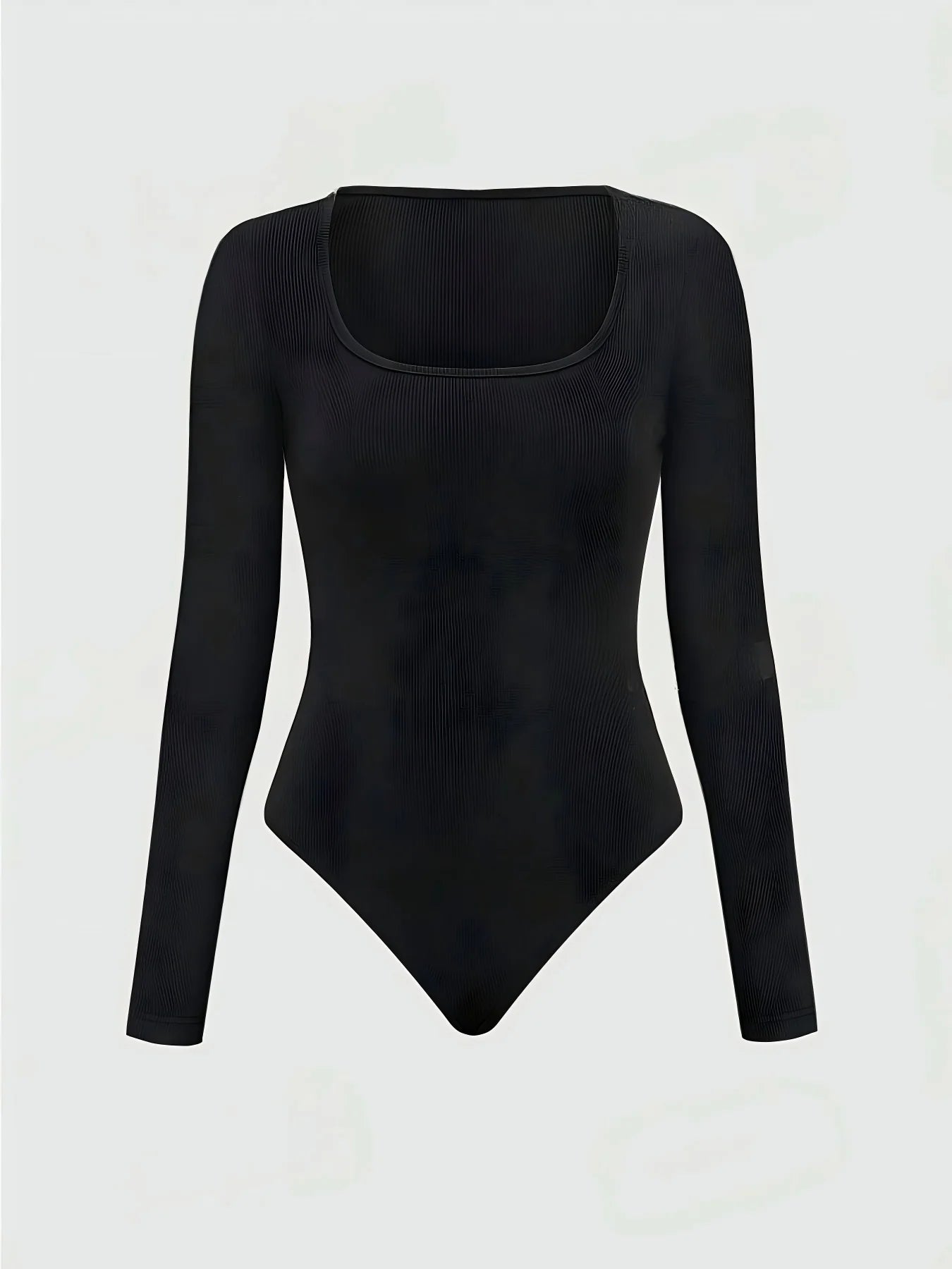 Plus Size Women's Black Ribbed Long Sleeve Bodysuit + Wide Leg Pants 2-Piece Set (0XL-4XL)