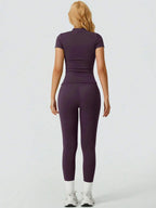 2 Piece Yoga Set Women Short Sleeve Top High Waist Leggings Gym Workout Clothing Tummy Control Fitness Sportswear Activewear Sui