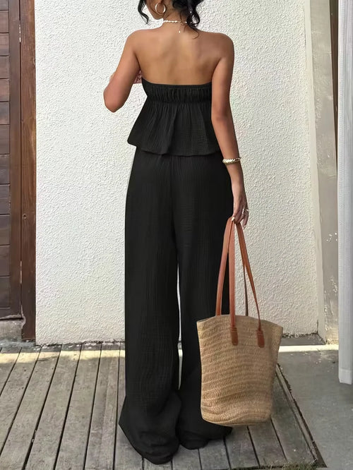 2 piece sets woman outfits，New women's casual two-piece lace up top and pants