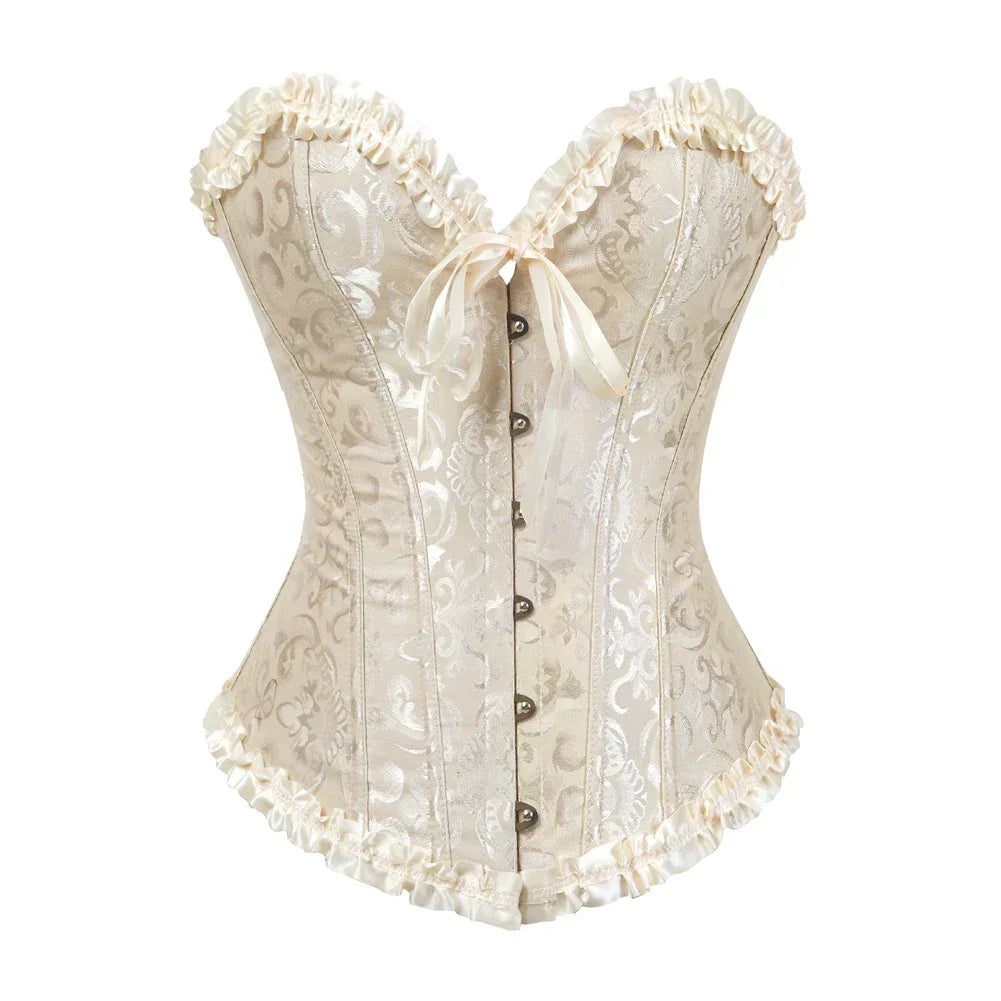 Sexy Bustiers And Corsets Floral Lace Tops For Women Vintage Corset Gothic Overbust Satin Jacquard Corsets