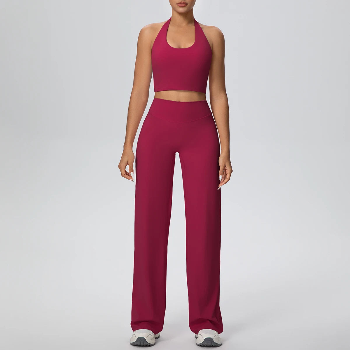 2PCS Woman Backless Hanging Neck Bra and Pants Yoga Set Summer Breathable Gym Sports Running Workout Top Hot Sales Yoga Set