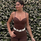 HXAO Sleeveless Crop Tops For Woman Corset Camisole Brown Top Women Bodycon Backless Sexy Tops With Straps Bustier Tank Tops