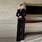 Women's New Modest Blazer Jacket Pant Casual Lapel A Line Lace Up Suit Coat Pants 2026 Trendy Commuter Wide Leg Office Outfits