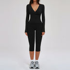 2PCS Gym Tracksuits Yoga Set Female Fitness Suit Deep V Yoga Bra Athletic Wear Women High Waist Workout Flared pants Sports Suit