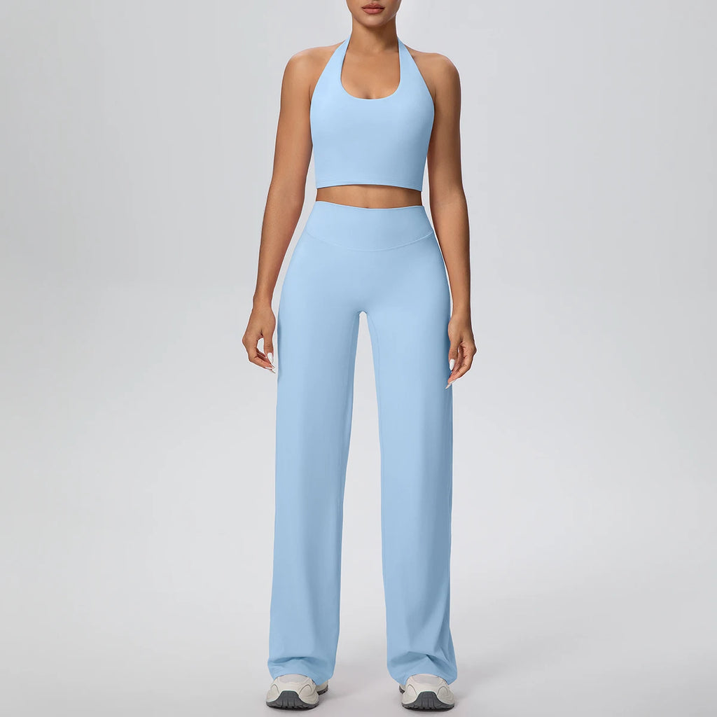 2PCS Woman Backless Hanging Neck Bra and Pants Yoga Set Summer Breathable Gym Sports Running Workout Top Hot Sales Yoga Set