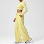 2PCS Yoga Set Women Sportswear Gym Clothing Fitness Workout Set Female Long Sleeve Crop Top High Waist Flared Pant Sports Suits