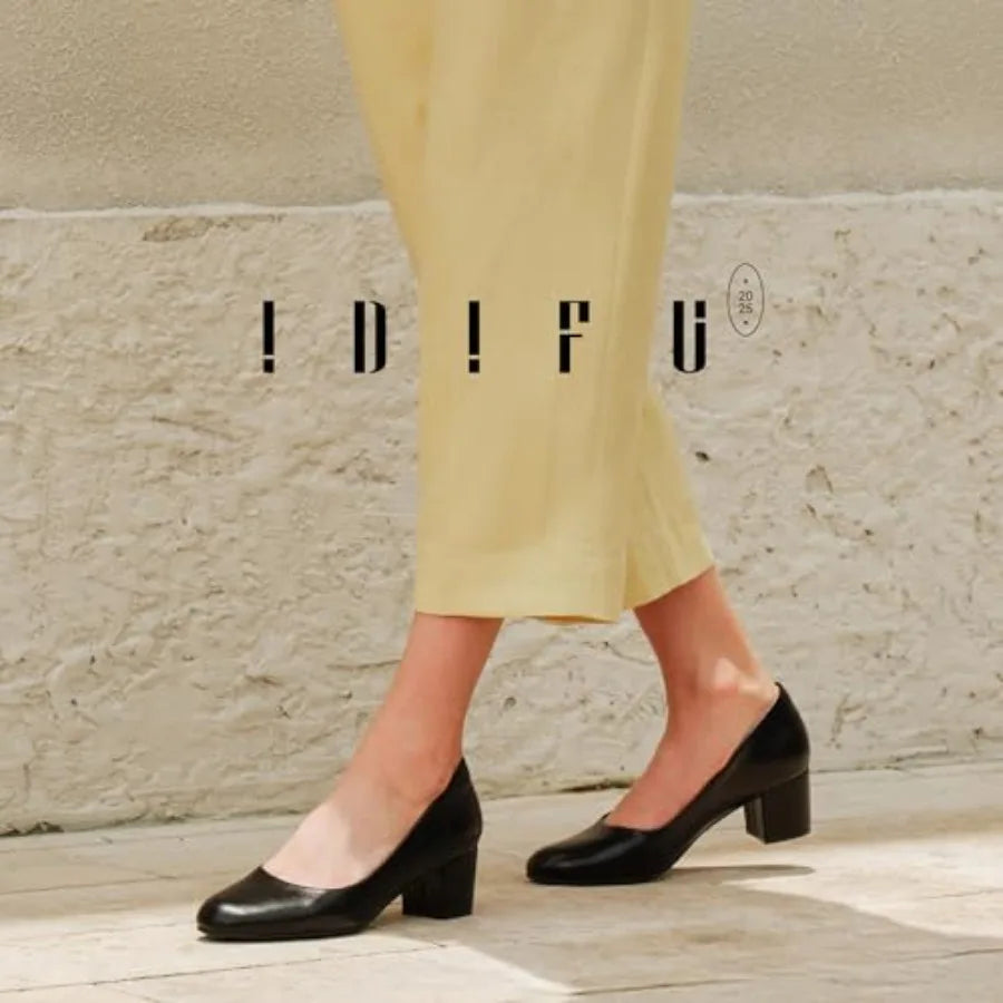 IDIFU IN2 Women's Pumps Closed Round Toe Low Block Chunky Heels Short Small Thick Heels Wedding Bridal Homecoming Work Prom Dre